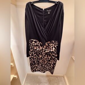 Thalia Sodi Black and Leopard Long Sleeve Dress